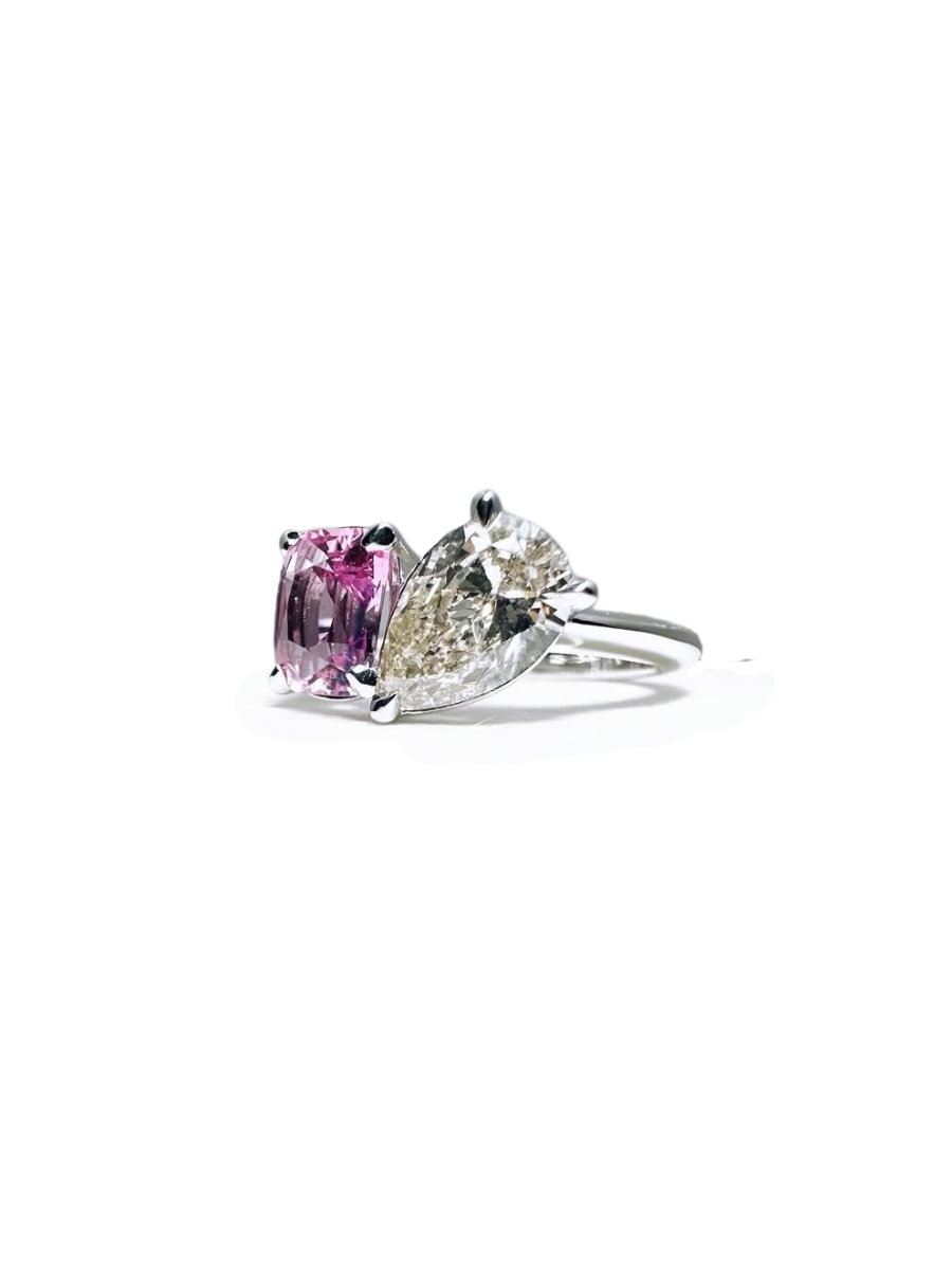 Pear Champagne Diamond and Pink Sapphire Ring