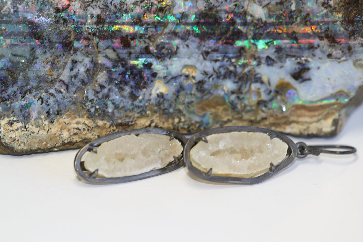 Oxidized Silver Agate Geode Drop Earrings