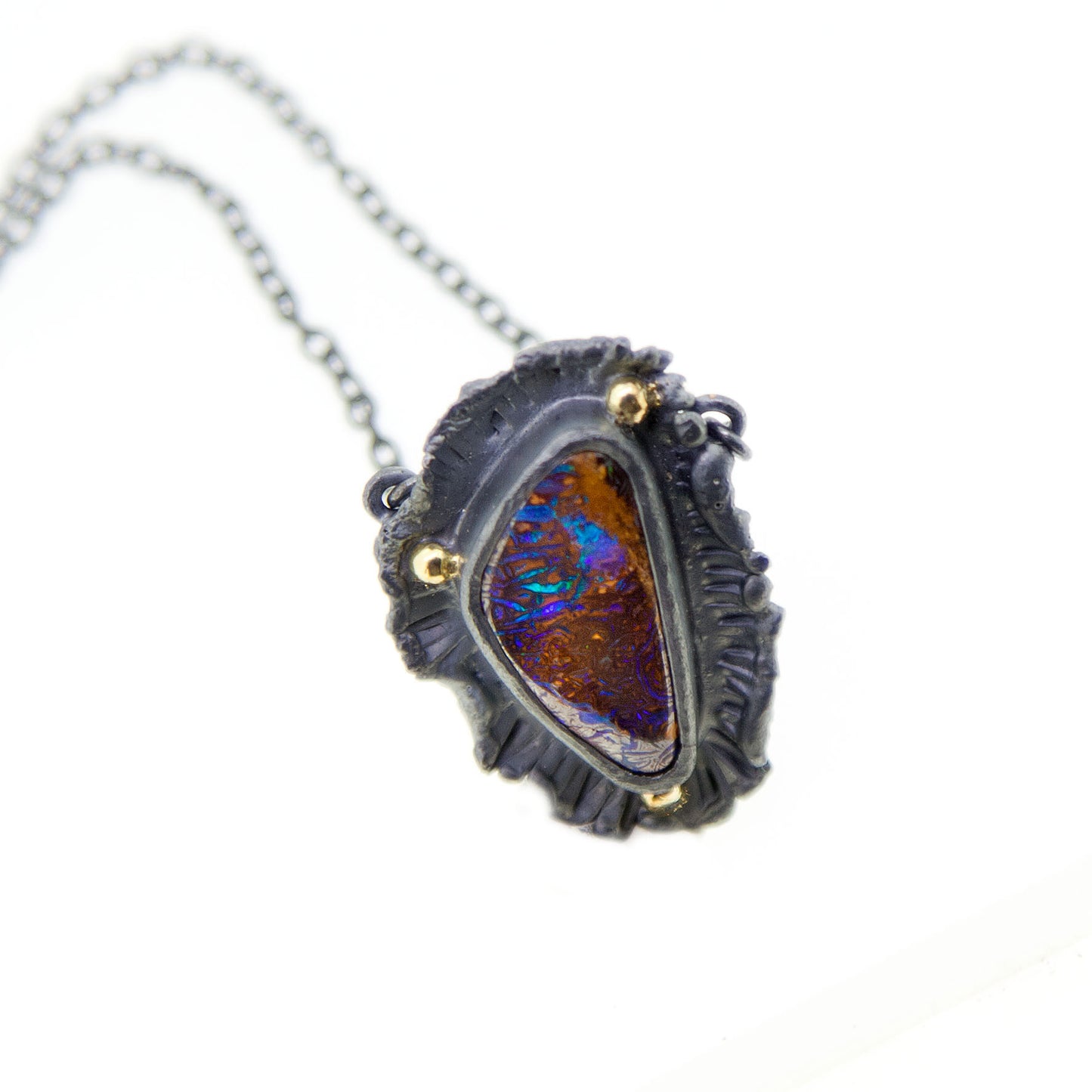 UPDATE: Botanical - Opal and Oxidised Silver Pendant