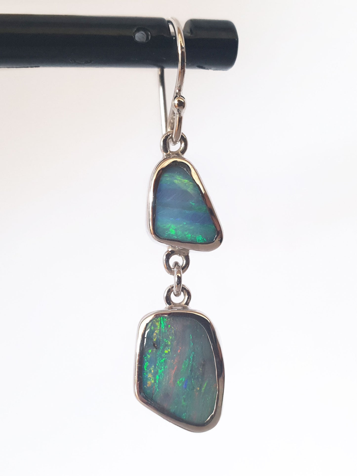Double Opal Drop and Silver Earrings