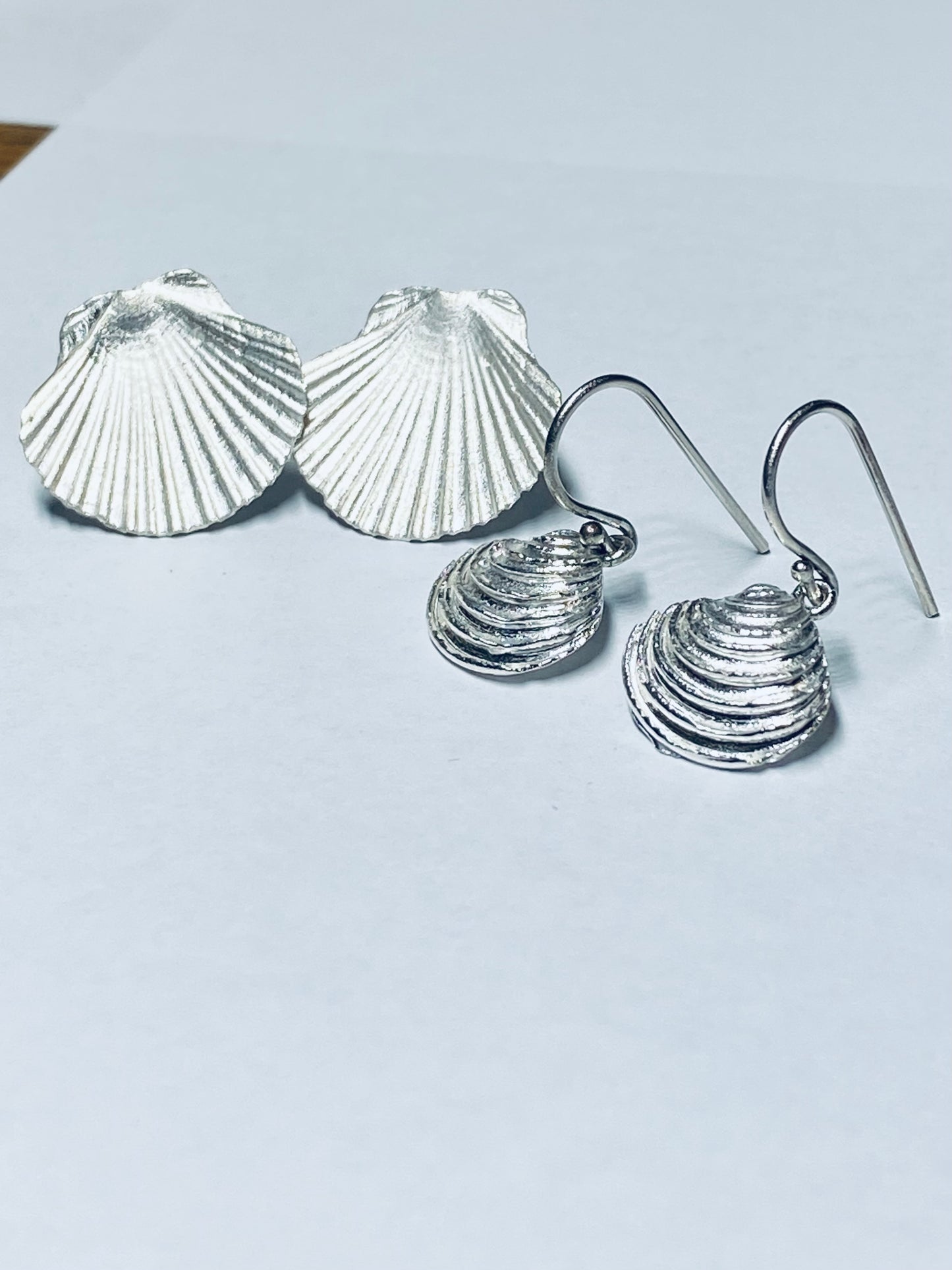 Coastal Fan Silver Seashell Stud Earrings