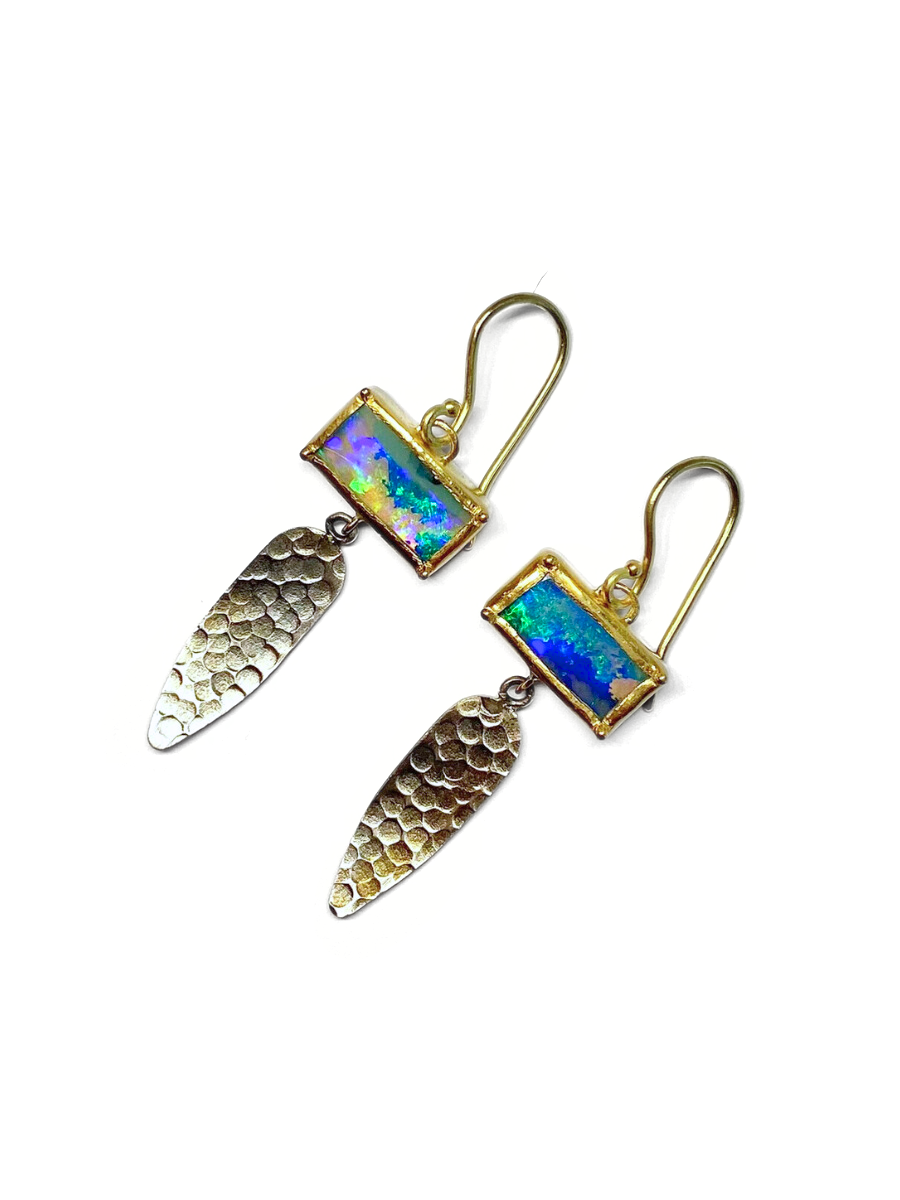 Blue Flame Lantern Opal Earrings