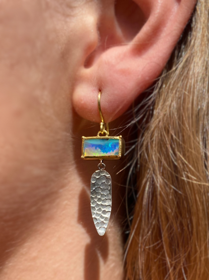 Blue Flame Lantern Opal Earrings