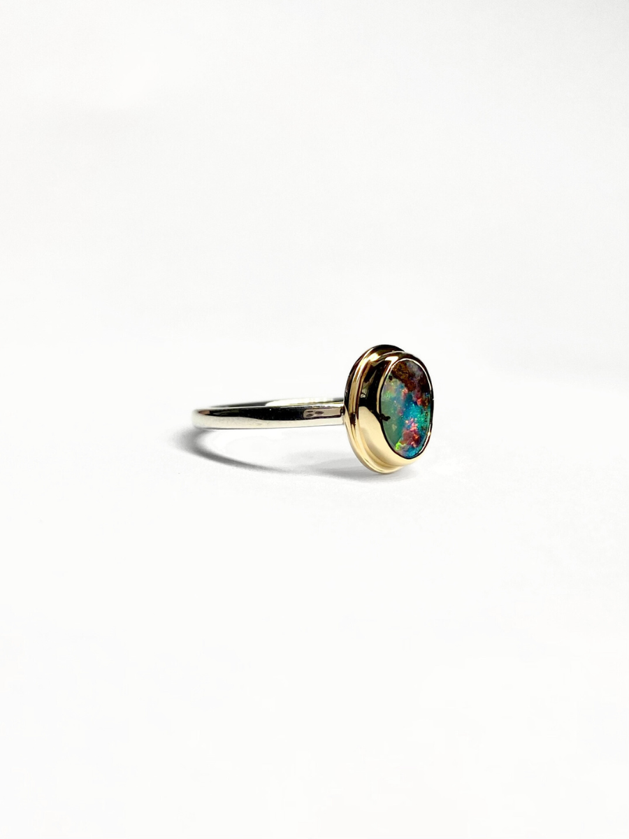 Blue Mini Galaxy Ring Yellow Gold and Silver