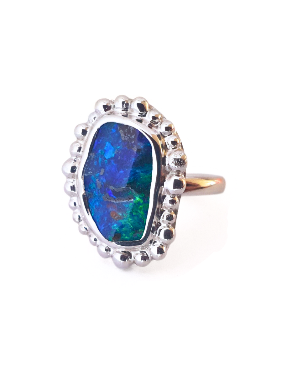 Blue Pools Opal and Silver Ring