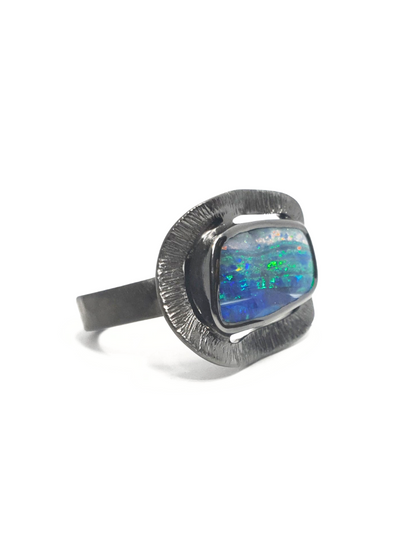 Grey Fringe Opal Ring