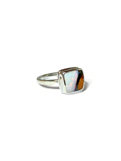 Cabin in the Snow Opal and Silver Ring