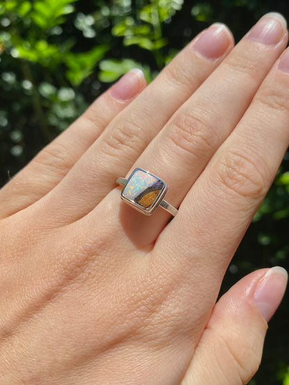 Cabin in the Snow Opal and Silver Ring