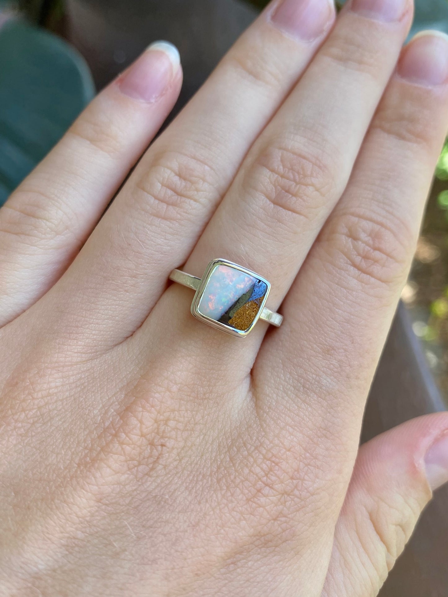 Cabin in the Snow Opal and Silver Ring