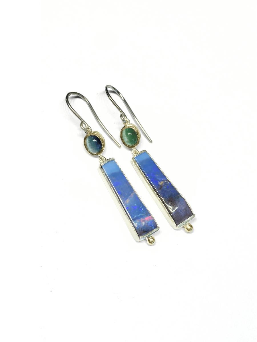 Cat's Eye Tournaline and Opal Earrings
