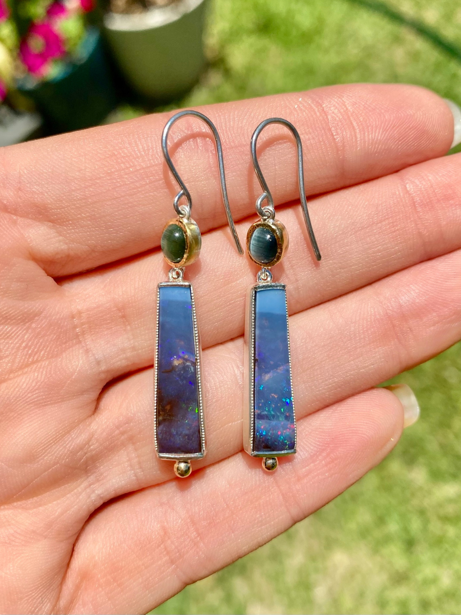 Cat's Eye Tournaline and Opal Earrings