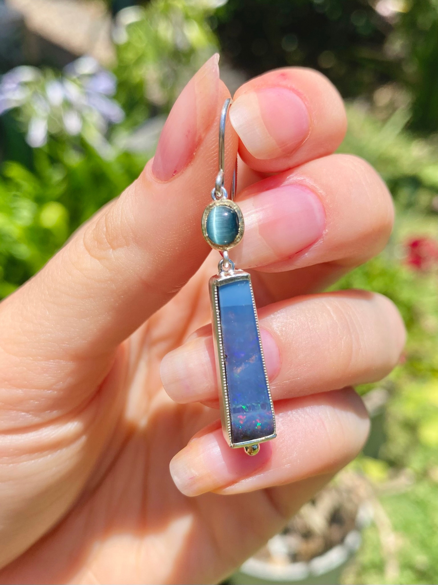 Cat's Eye Tournaline and Opal Earrings