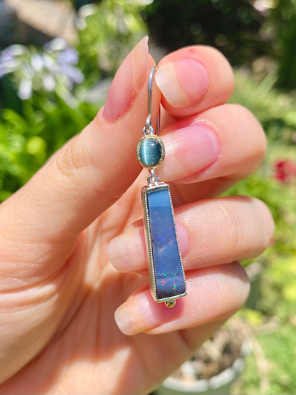 Cat's Eye Tournaline and Opal Earrings