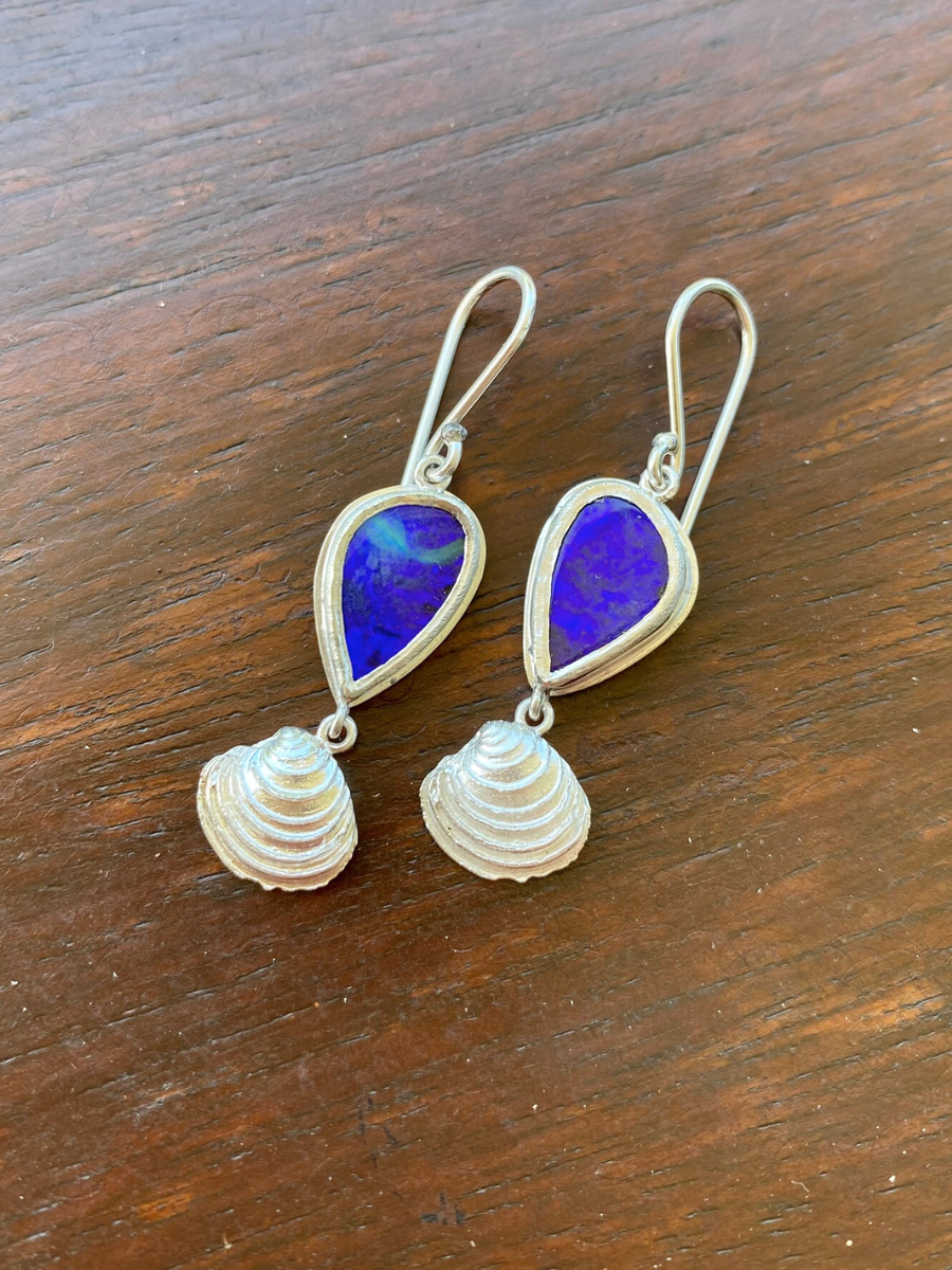 Coastal Bliss Silver Shell and Opal Earrings