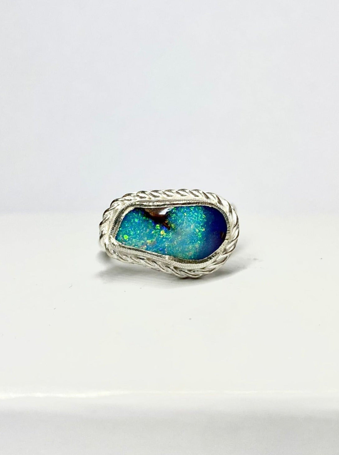 Deep Sea Glisten Boulder Opal Ring