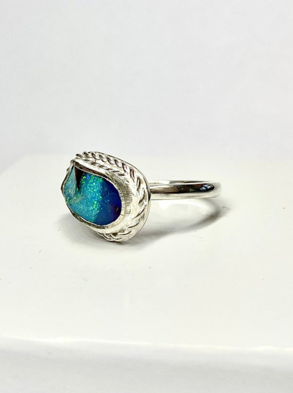 Deep Sea Glisten Boulder Opal Ring