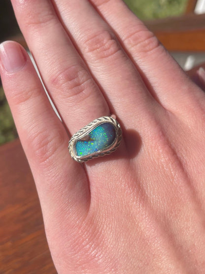 Deep Sea Glisten Boulder Opal Ring