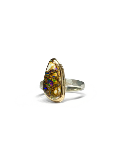 Earth from Afar Boulder Opal Matrix Gold and Silver Ring