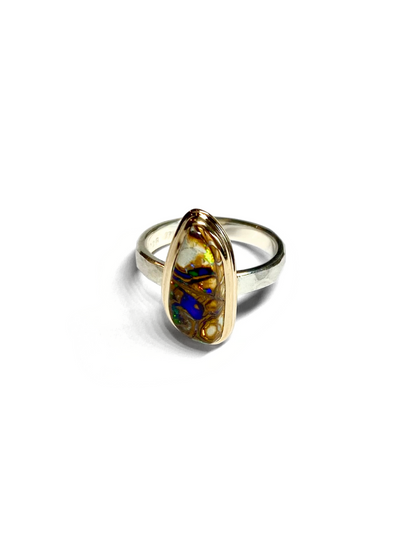 Earth from Afar Boulder Opal Matrix Gold and Silver Ring