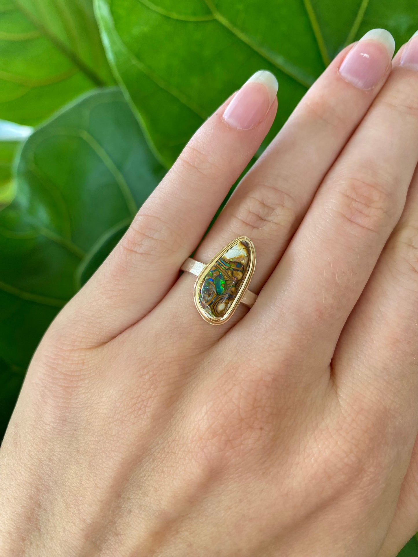 Earth from Afar Boulder Opal Matrix Gold and Silver Ring