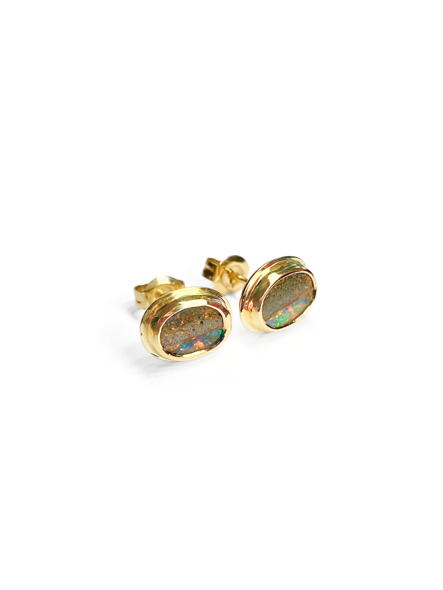 Espresso Glow Boulder Opal Studs
