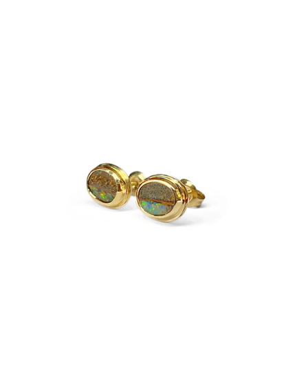 Espresso Glow Boulder Opal Studs