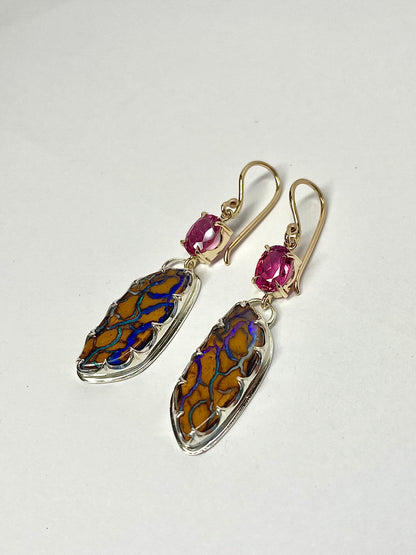 Pink Desert Spring Opal and Rubellite Earrings