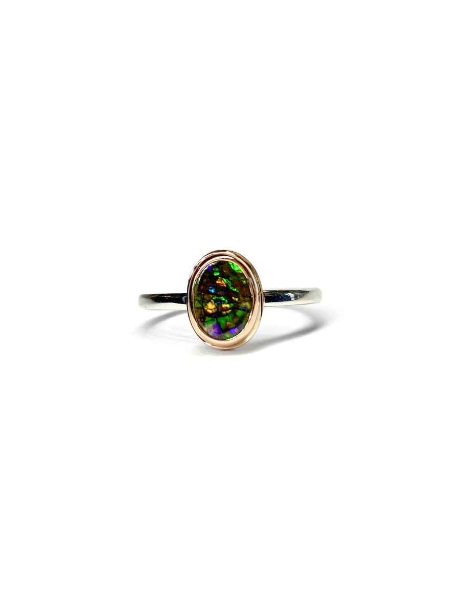 Green Mini Galaxy Ring Rose Gold and Silver