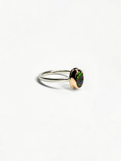 Green Mini Galaxy Ring Rose Gold and Silver