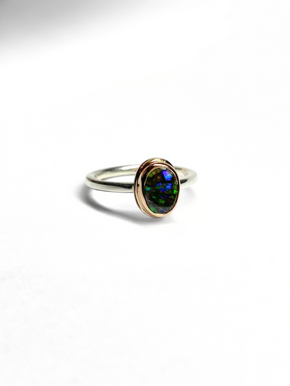 Green Mini Galaxy Ring Rose Gold and Silver