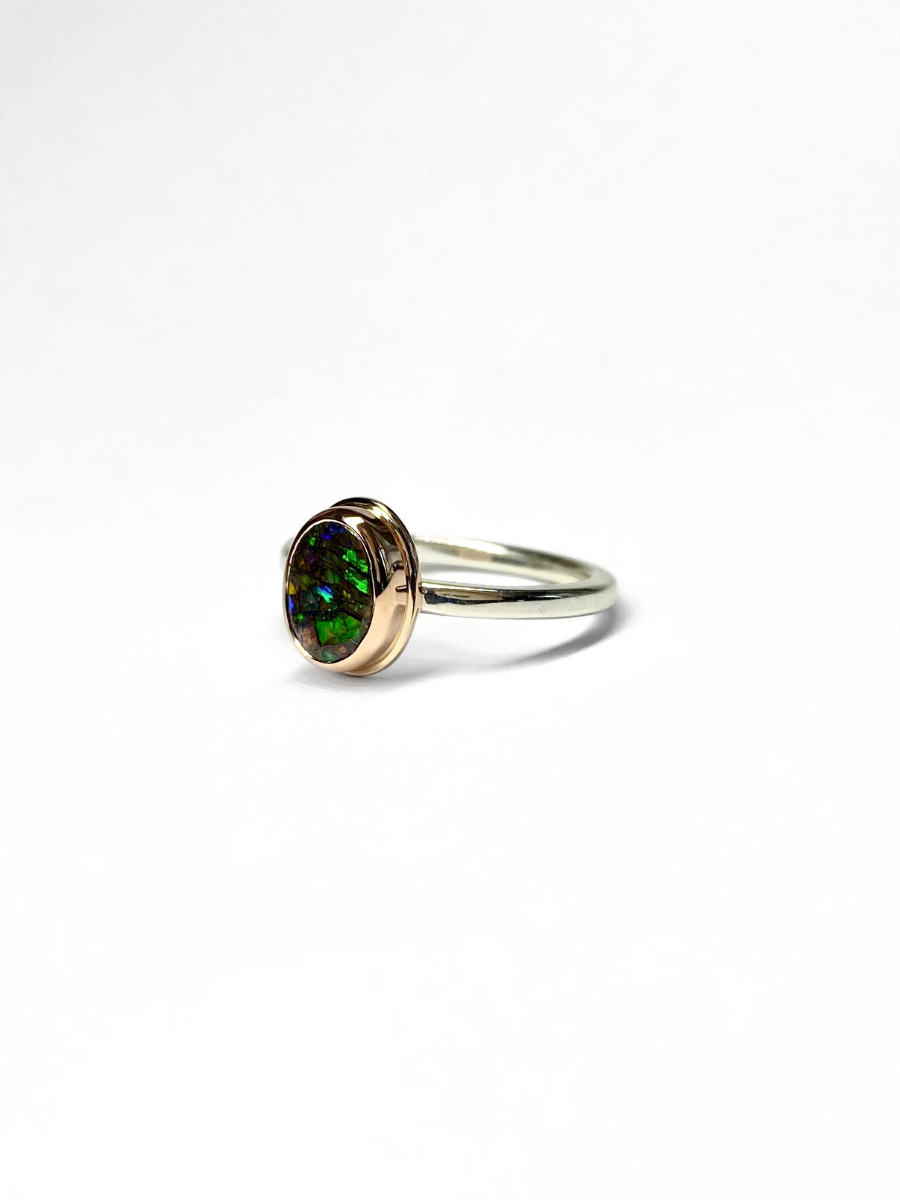 Green Mini Galaxy Ring Rose Gold and Silver