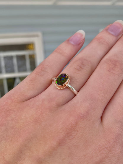 Green Mini Galaxy Ring Rose Gold and Silver