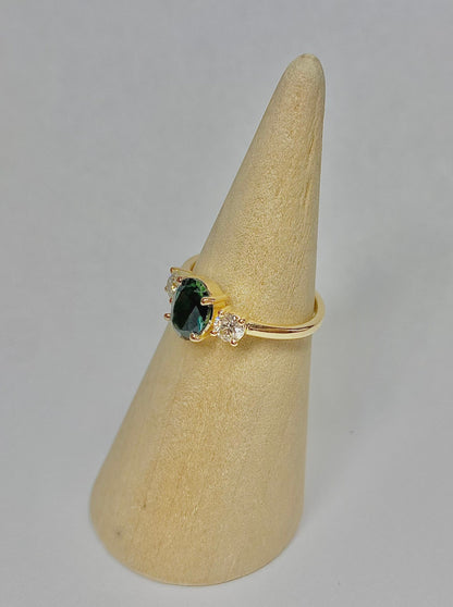 Bague saphir australien vert forêt et diamants