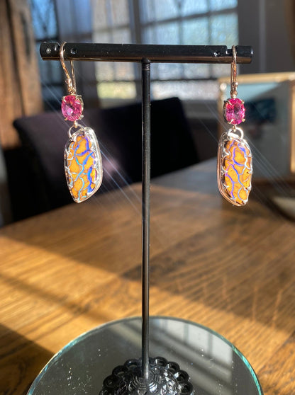 Pink Desert Spring Opal and Rubellite Earrings