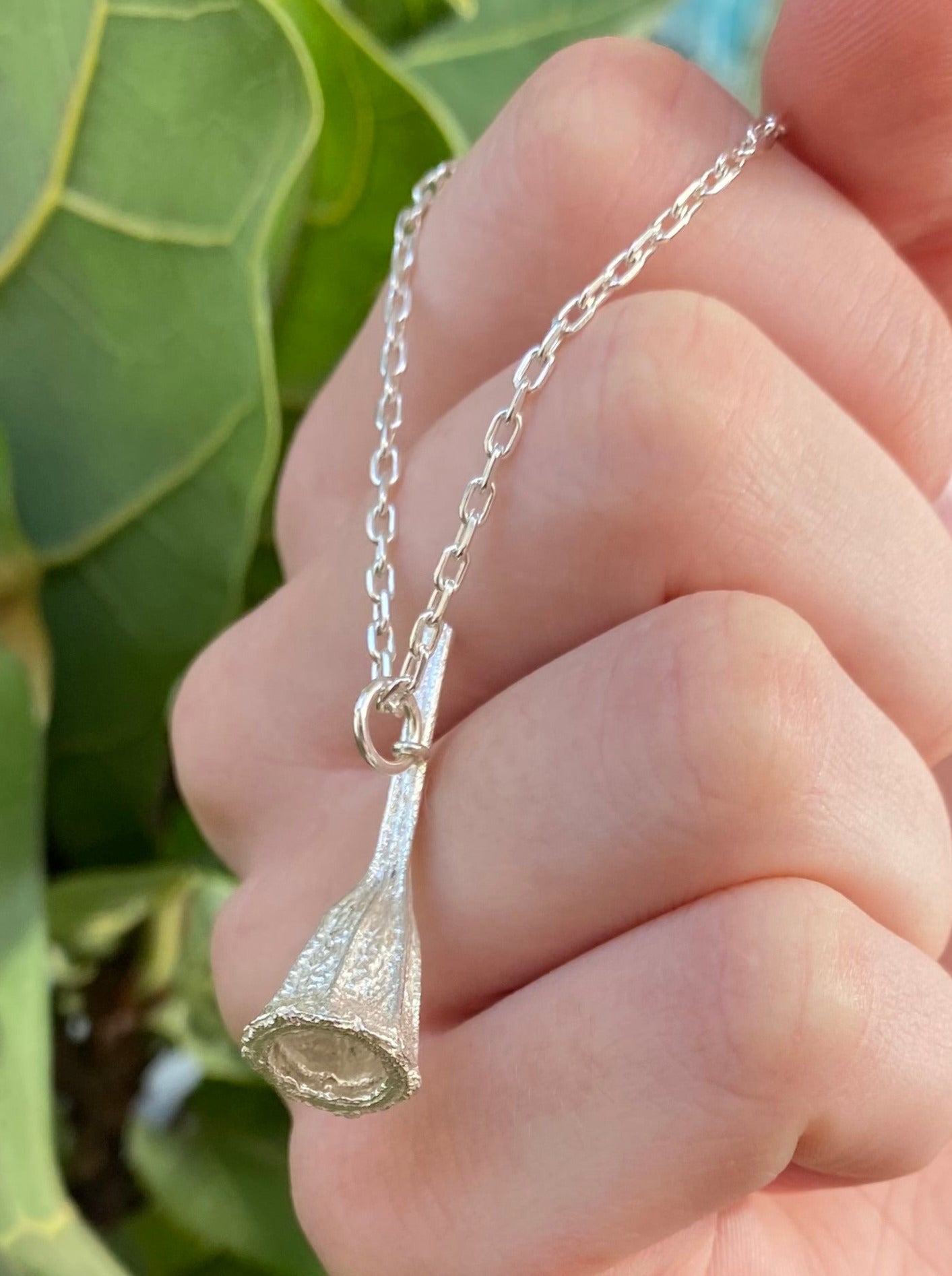 Long Silver Eucalyptus Seed Pod Pendant