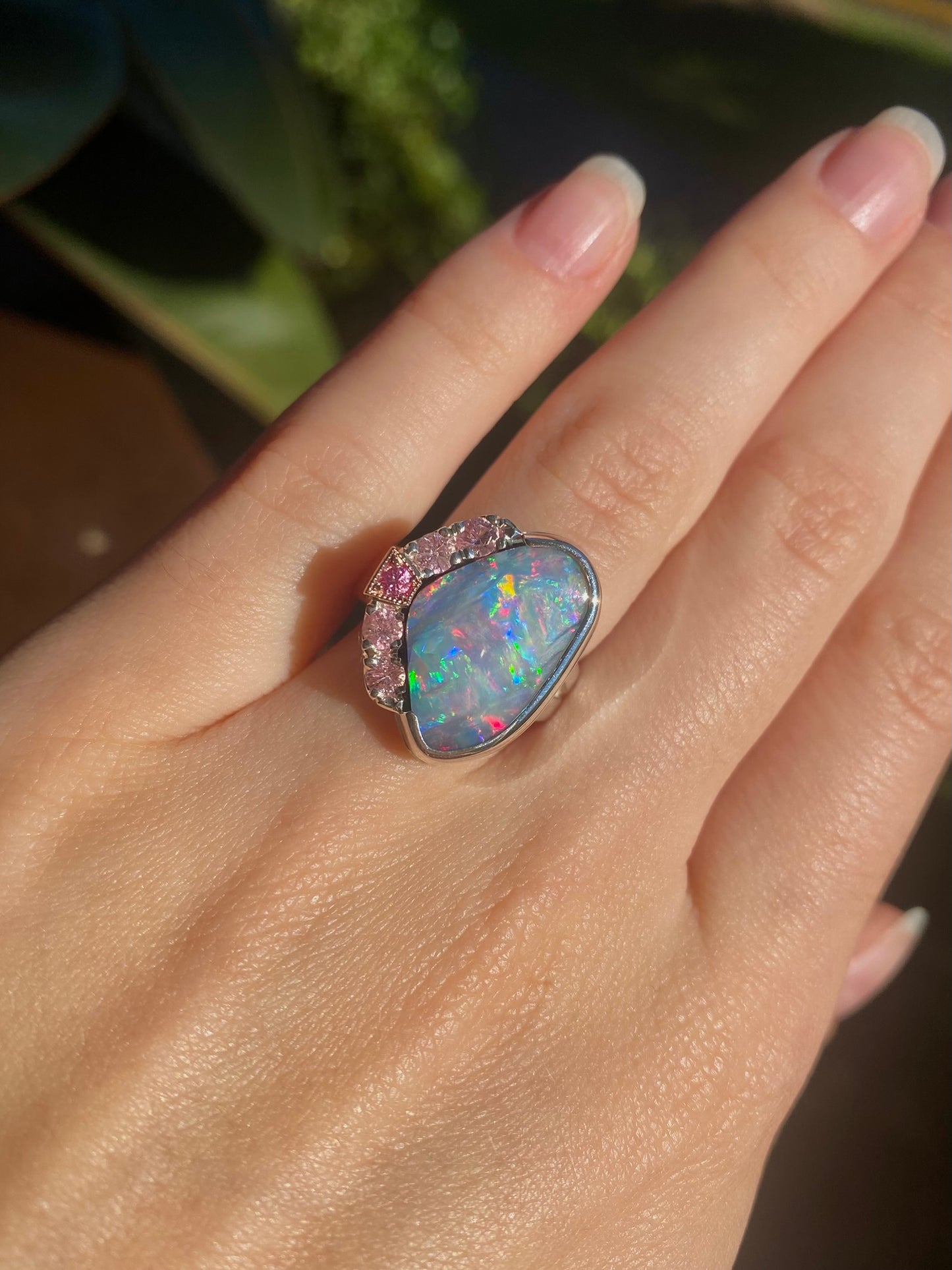 Pastel Cosmos Opal and Tourmaline Ring