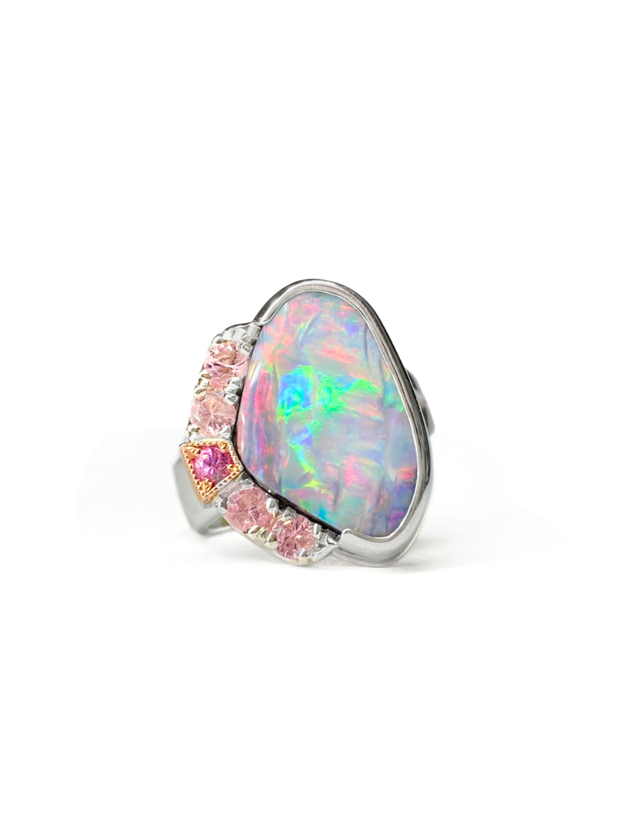 Pastel Cosmos Opal and Tourmaline Ring