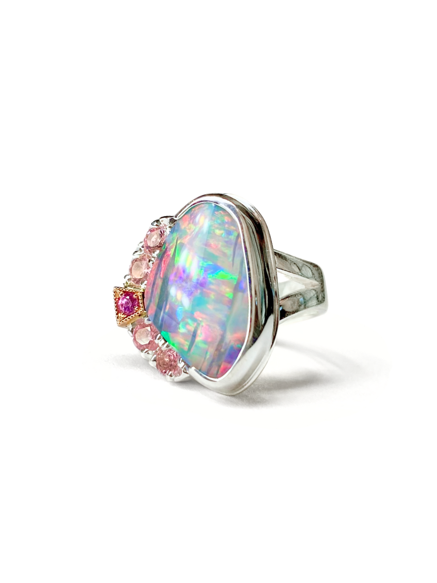 Pastel Cosmos Opal and Tourmaline Ring