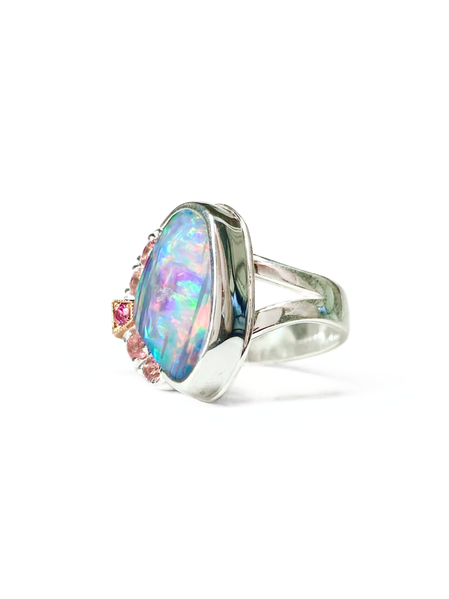 Pastel Cosmos Opal and Tourmaline Ring