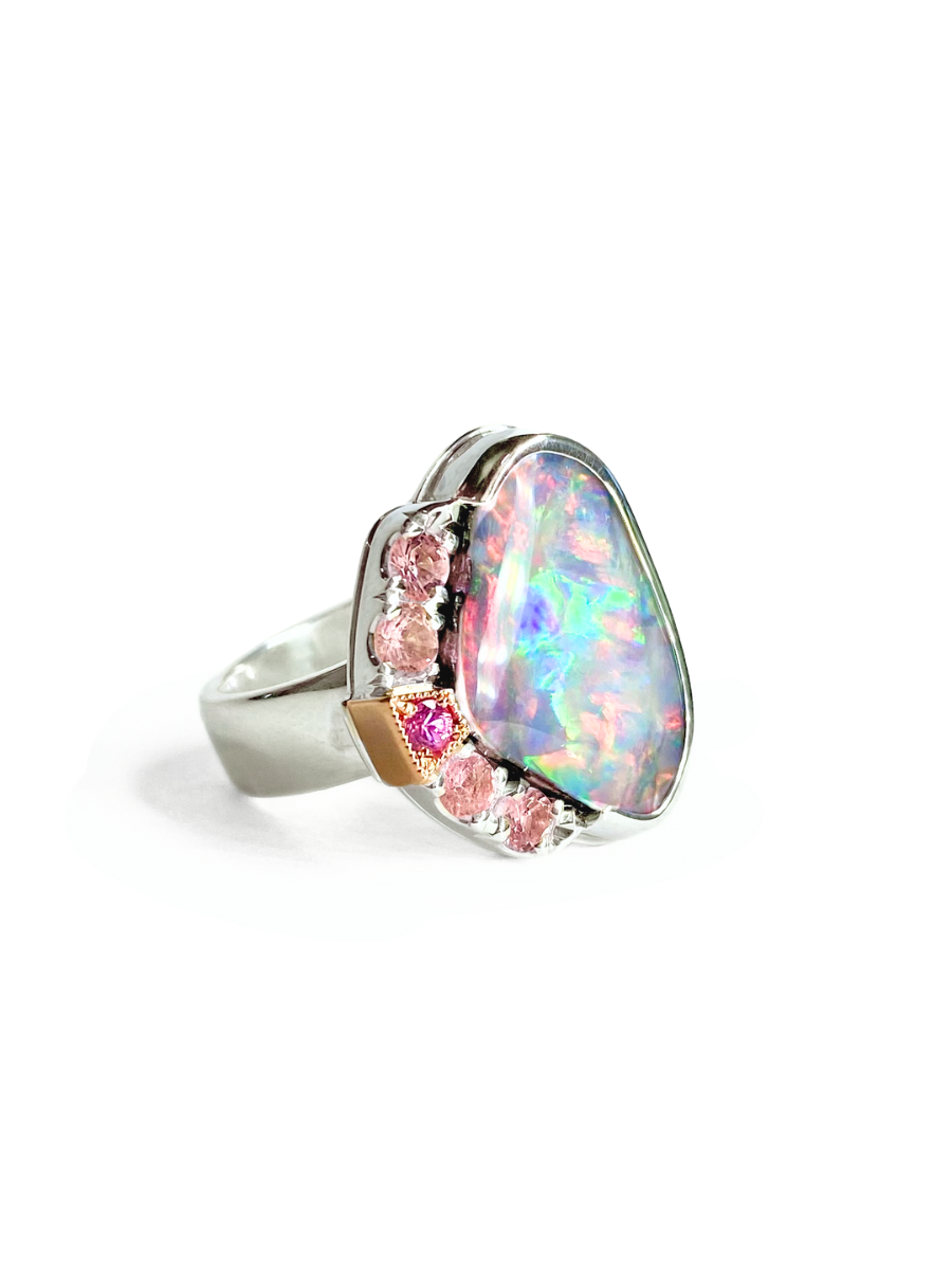 Pastel Cosmos Opal and Tourmaline Ring
