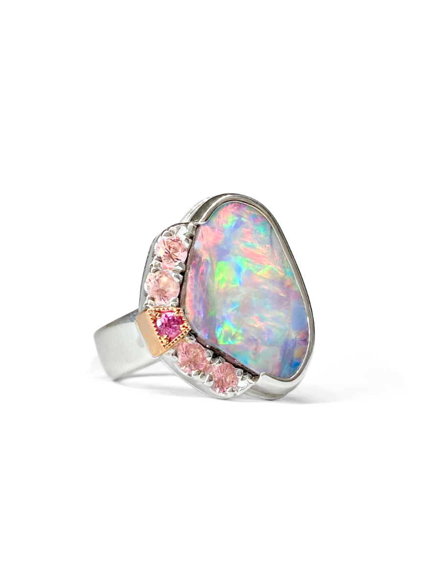 Pastel Cosmos Opal and Tourmaline Ring