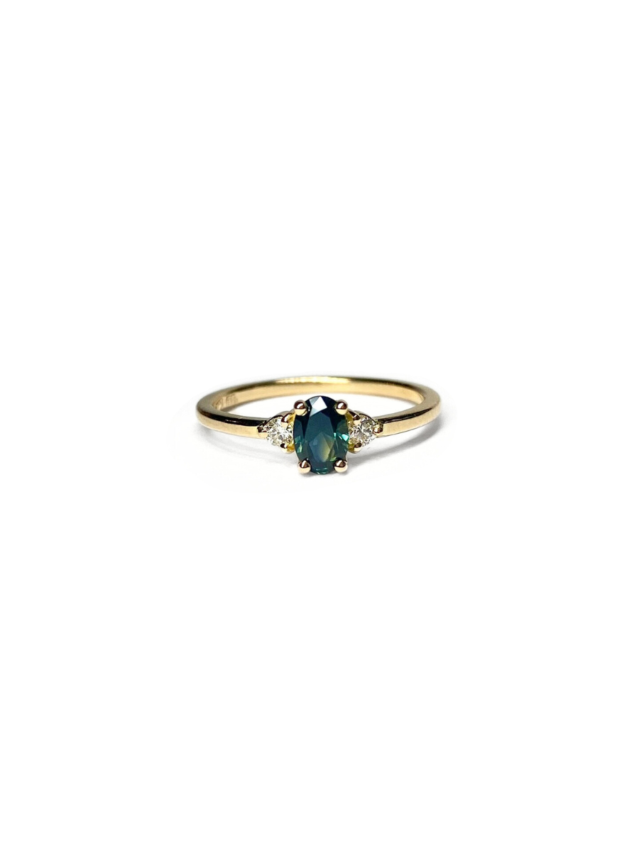 Petite Green Lagoon Sapphire and Diamond Ring