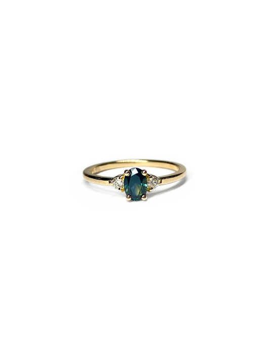 Petite Green Lagoon Sapphire and Diamond Ring