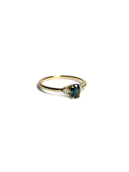 Petite Green Lagoon Sapphire and Diamond Ring