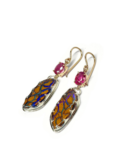 Pink Desert Spring Opal and Rubellite Earrings