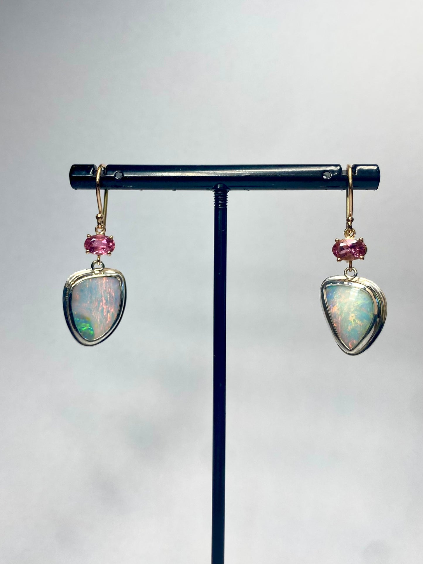 Pink Swan Opal and Tourmaline Earrings