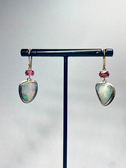 Pink Swan Opal and Tourmaline Earrings