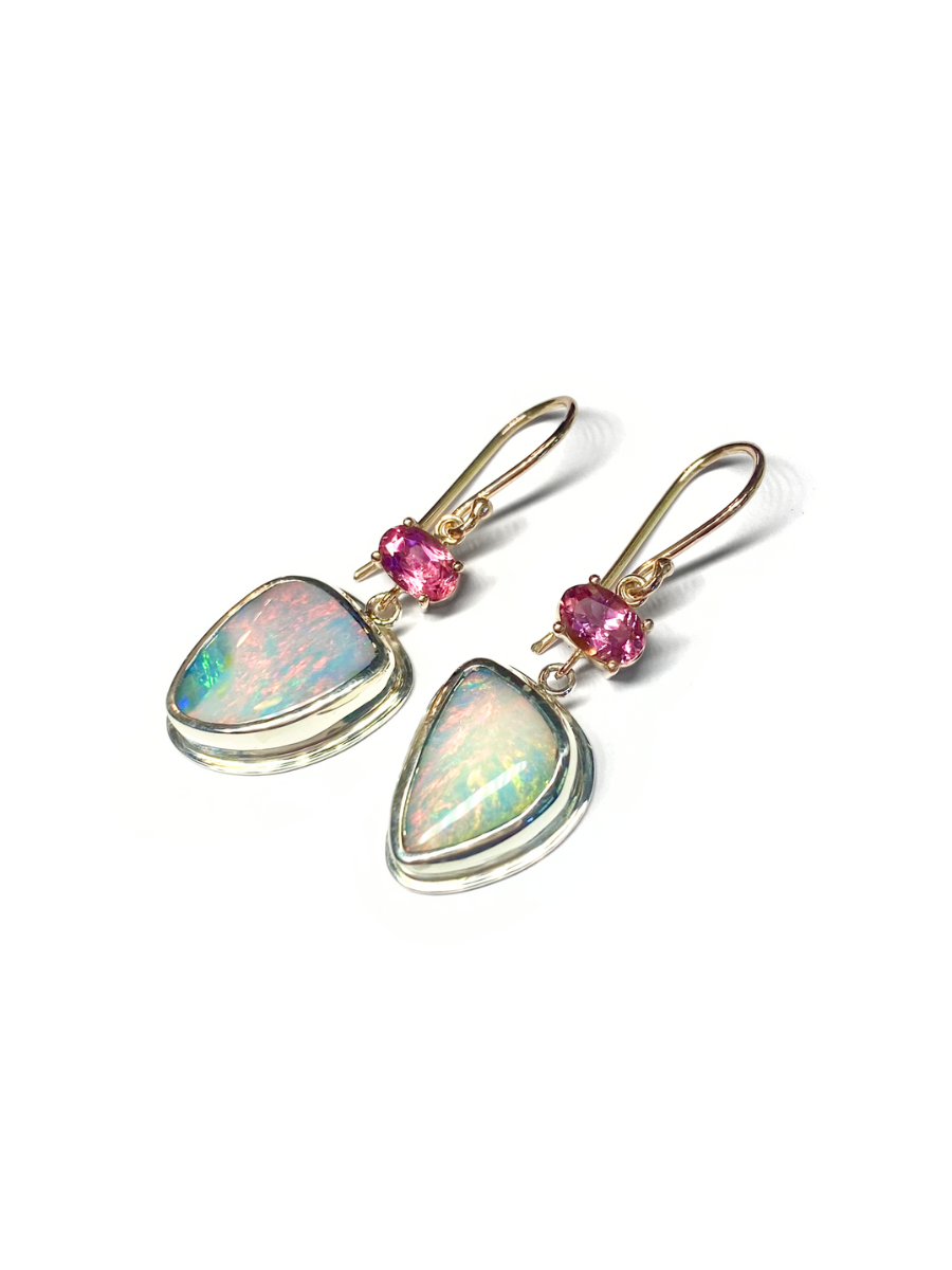 Pink Swan Opal and Tourmaline Earrings