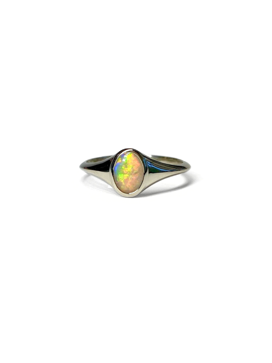 Rainbow Glow Opal and White Gold Ring