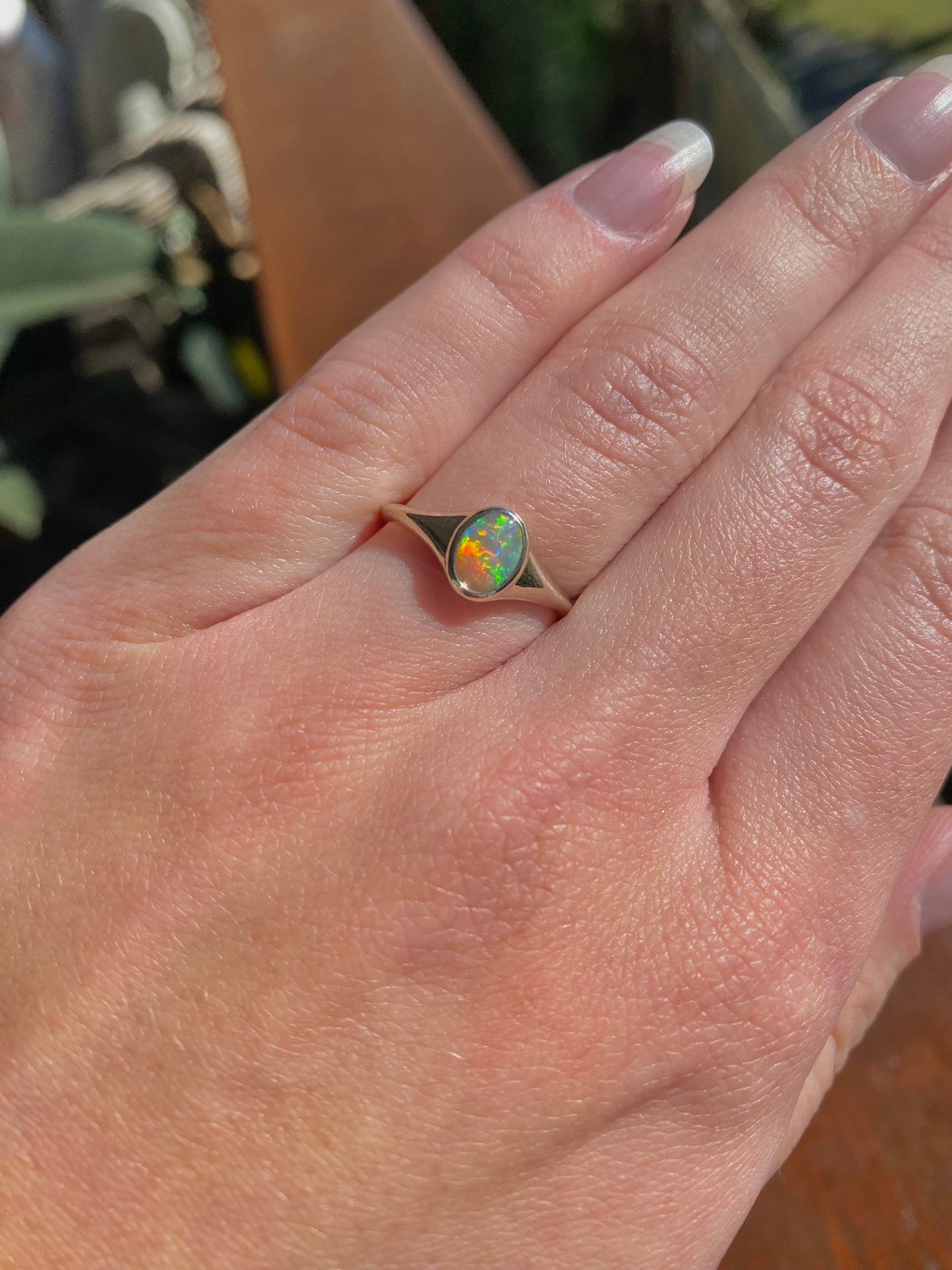 Rainbow Glow Opal and White Gold Ring